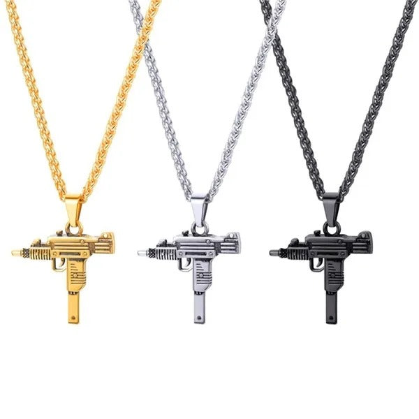 Black Gun Pendant Necklace